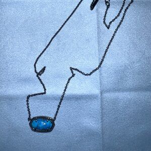 Kendra Scott turquoise Blue Pendant Gun metal Necklace